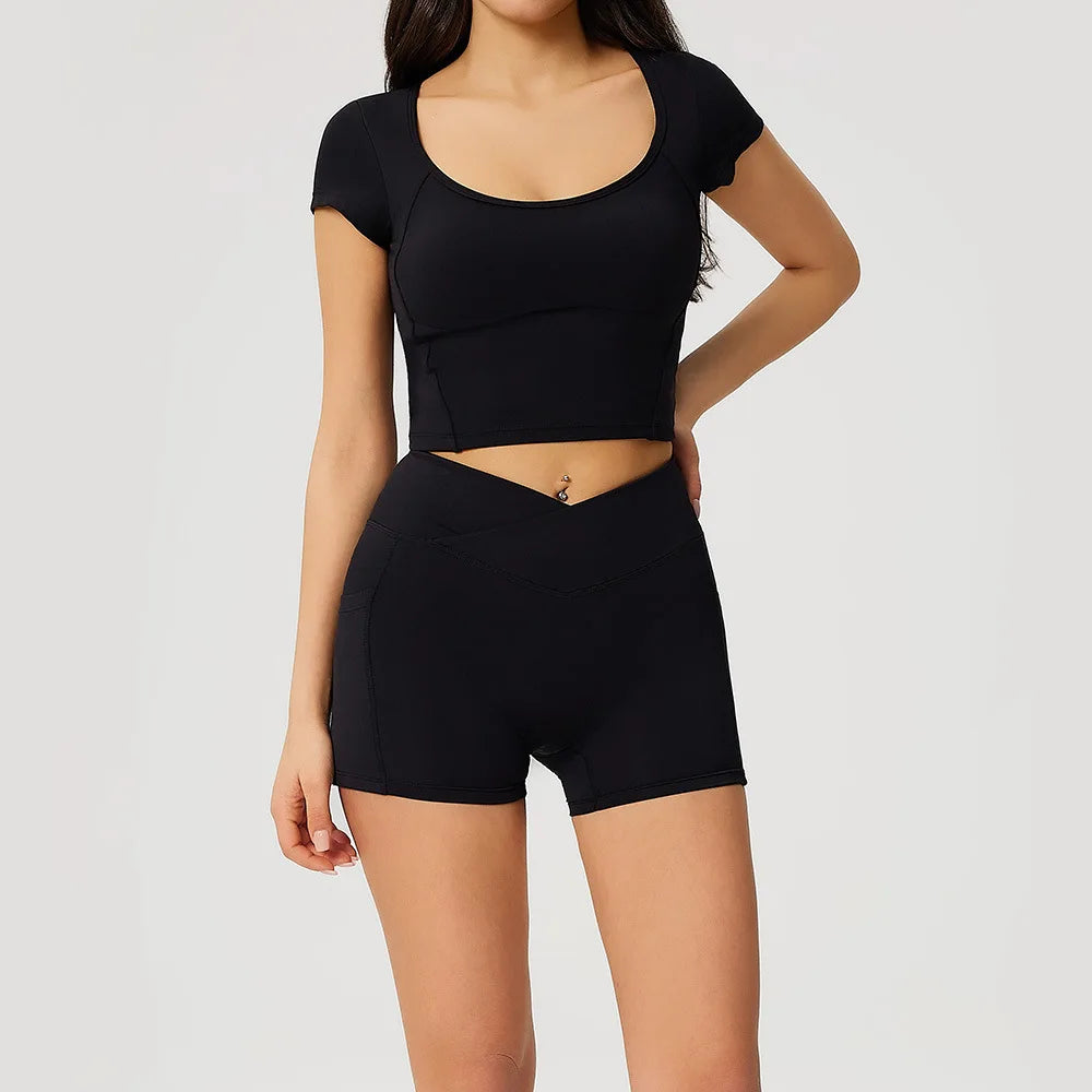 2 Pieces Yoga Set For Women Gym Clothes Sportswear Yoga Suits Fitness Short Sleeve Crop Top Tracksuits Sports Bra Gym Leggings