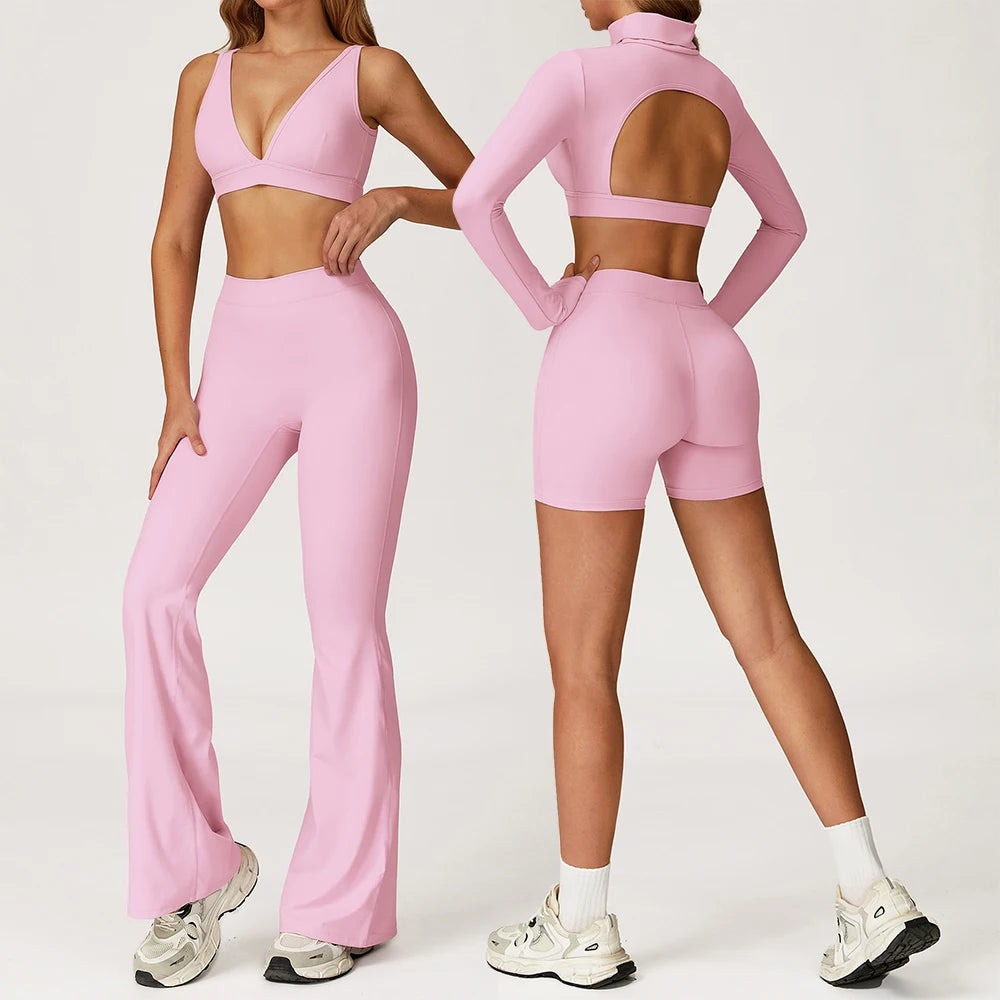 2PCS Yoga Set Gym Clothes Sportswear Yoga Outfits For Women Tracksuits Workout Long Sleeved Fitness Set Sports Bra Gym Leggings