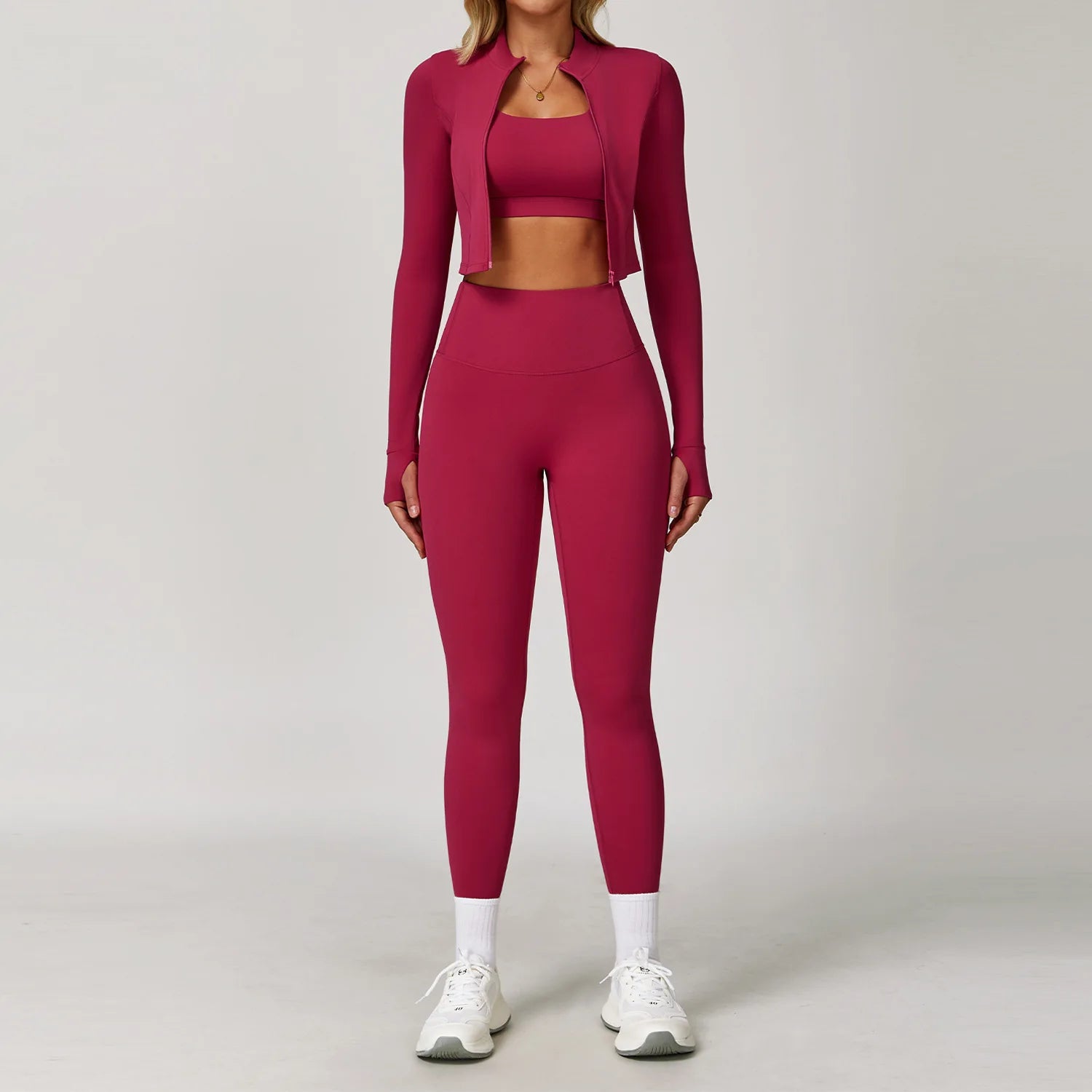 3PCS Yoga Set Gym Clothes Sportswear Yoga Suits For Women Tracksuits Long Sleeve Crop Top Fitness Set Sports Bra Gym Leggings