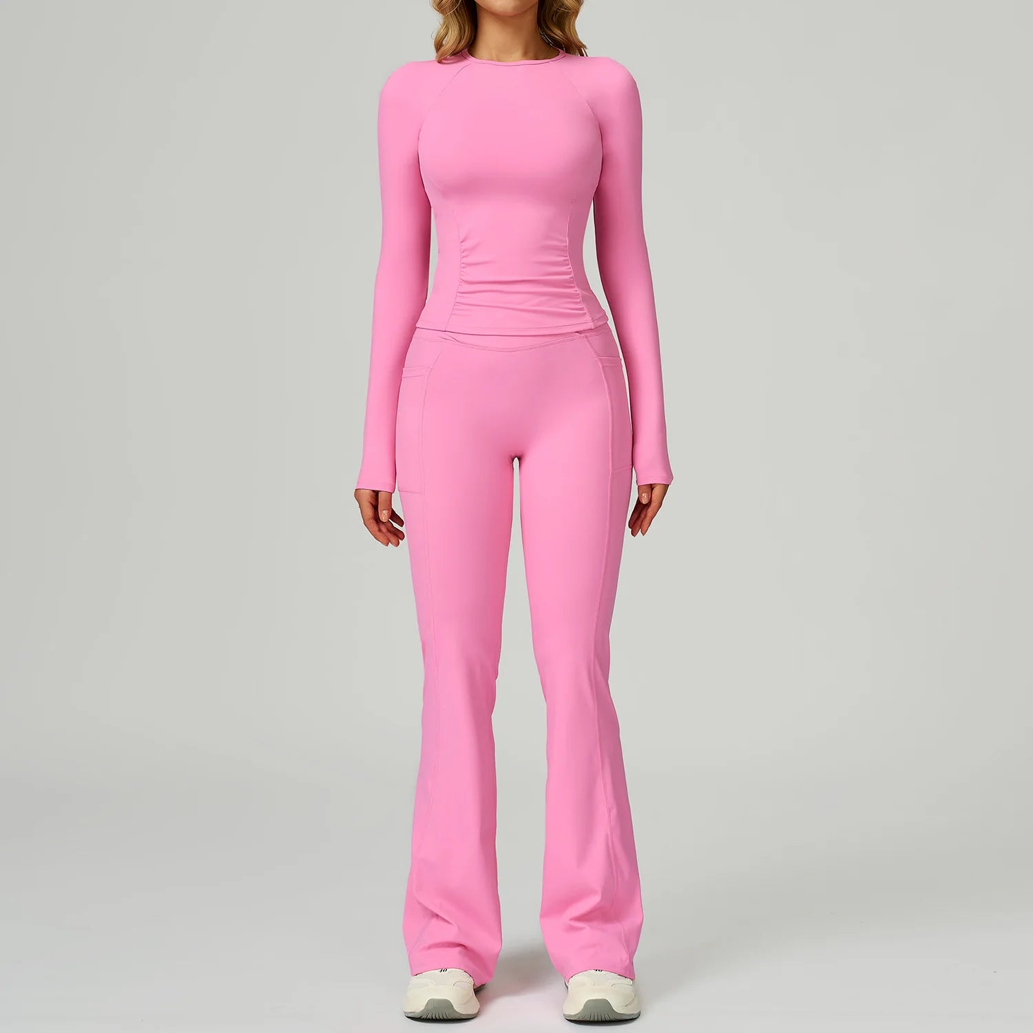 JUREN 2 Pieces Yoga Suit Women Sports Set Quick-Drying Gym Set Women Tracksuit Running Workout Long Sleeve Sports Yoga Clothing