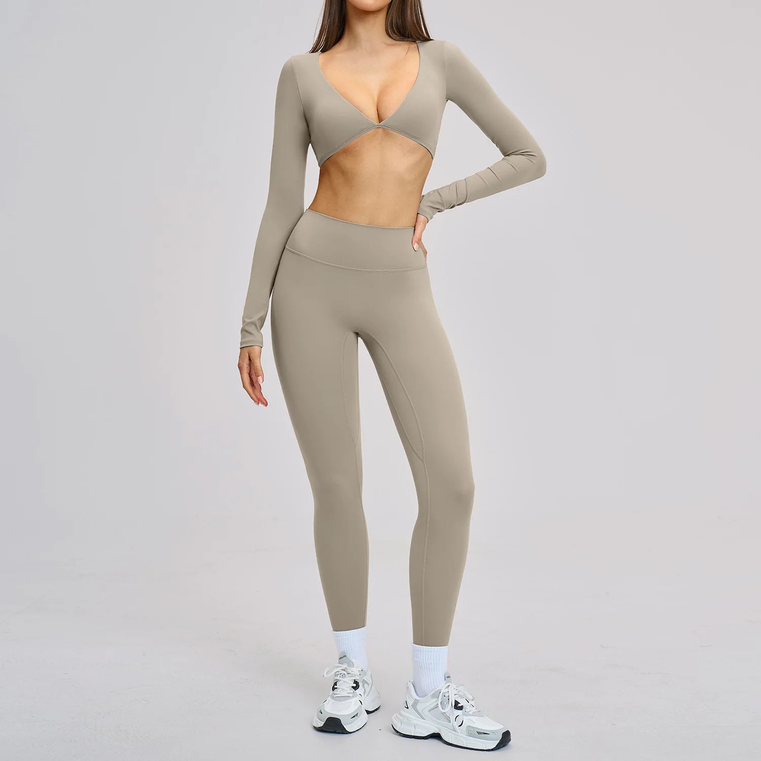 2PCS Yoga Suit Women Tracksuit Sports Set Gym Outfits Running Workout Clothes Long Sleeve Sports Bra Athletic Wear Yoga Clothing