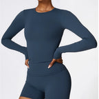 Yoga T-shirts Solid Sports Top Women Long Sleeve Gym Workout Running Shirts Sexy Exposed Navel Quick Dry Fitness Gym Sport Wear