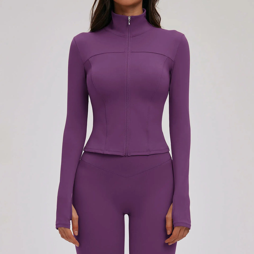 Sports Long Sleeved Women Yoga Clothes Quick Dry Zipper Long Sleeved Cardigan Stand Up Collar Jacket Running Fitness Jacket Top