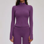 Sports Long Sleeved Women Yoga Clothes Quick Dry Zipper Long Sleeved Cardigan Stand Up Collar Jacket Running Fitness Jacket Top