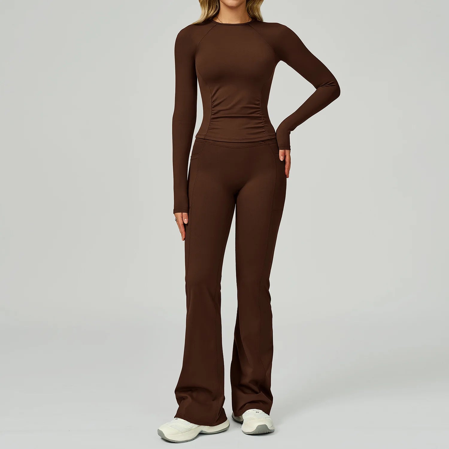 JUREN 2 Pieces Yoga Suit Women Sports Set Quick-Drying Gym Set Women Tracksuit Running Workout Long Sleeve Sports Yoga Clothing