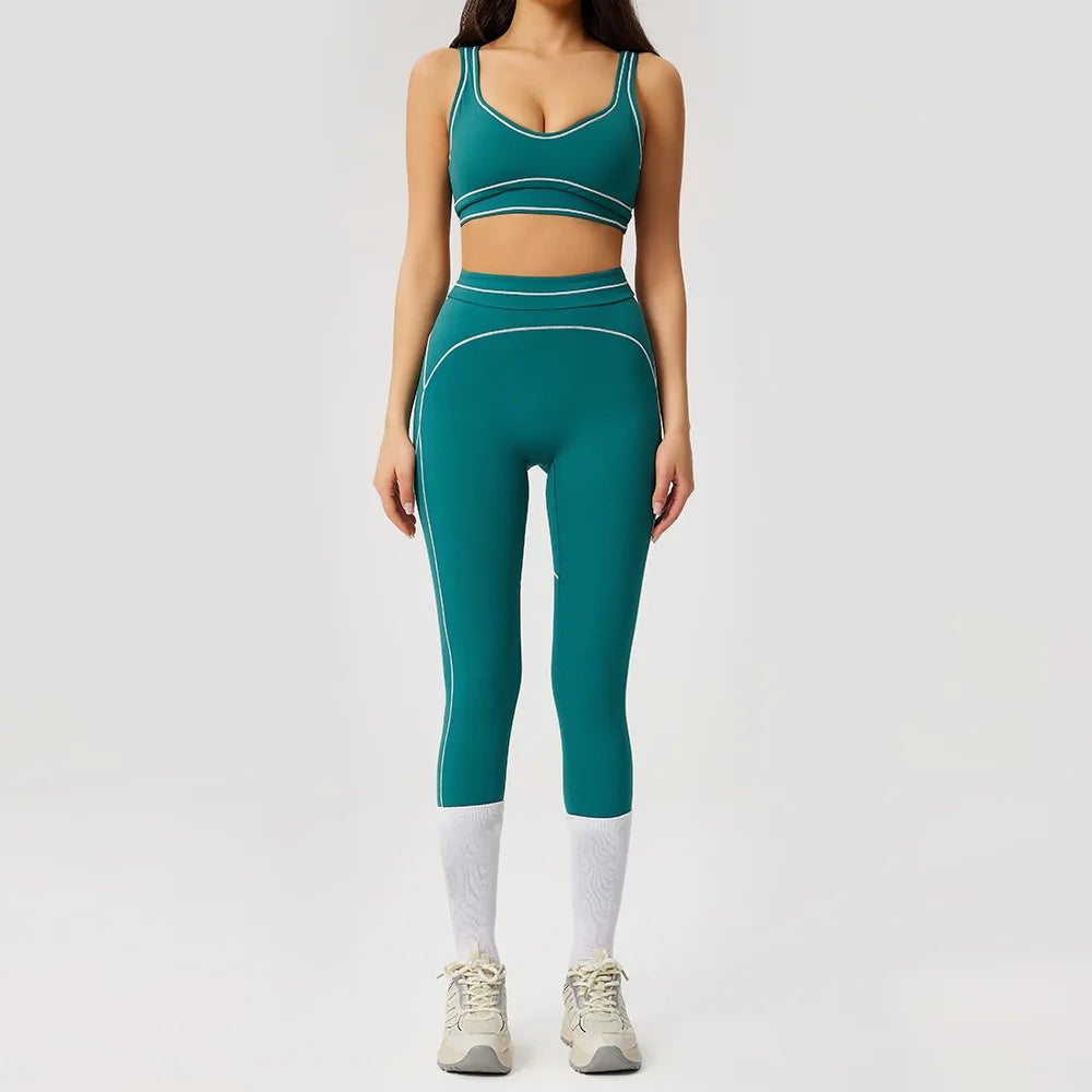 2PCS Women Tracksuit Yoga Set Sport Suit Gym Wear Workout Clothes Gym Crop Top High Waist Legging Fitness Bra Set Sports Suits