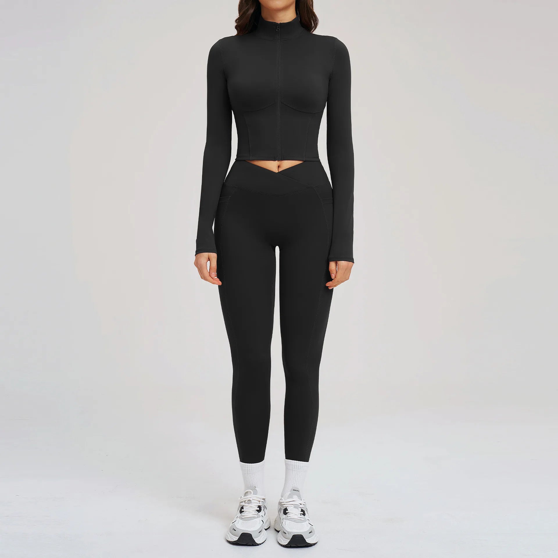 JUREN Sportswear 2PCS Sports Suit Long Sleeve Gym Set Women Tracksuit Quick-Dry Yoga Clothes Workout Leggings Suit Women Outfits