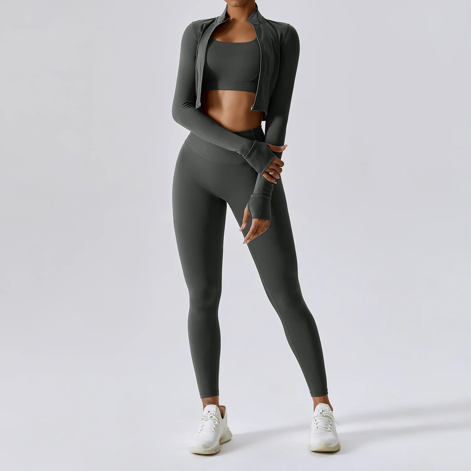 3PCS Yoga Set Gym Clothes Sportswear Yoga Suits For Women Tracksuits Long Sleeve Crop Top Fitness Set Sports Bra Gym Leggings