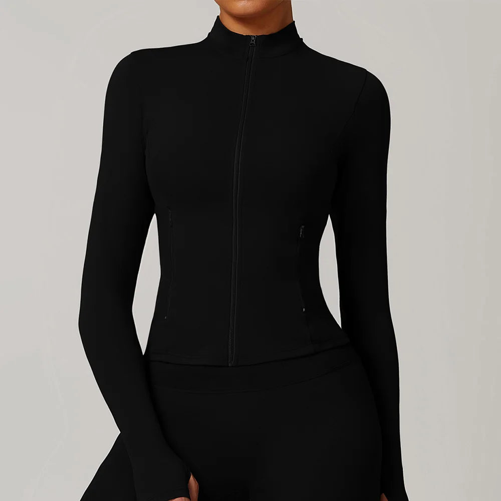 Sports Jacket Women Long Sleeve Zip Fitness Yoga Shirt Winter Warm Gym Top Activewear Running Coats PushUp Workout Clothes Women