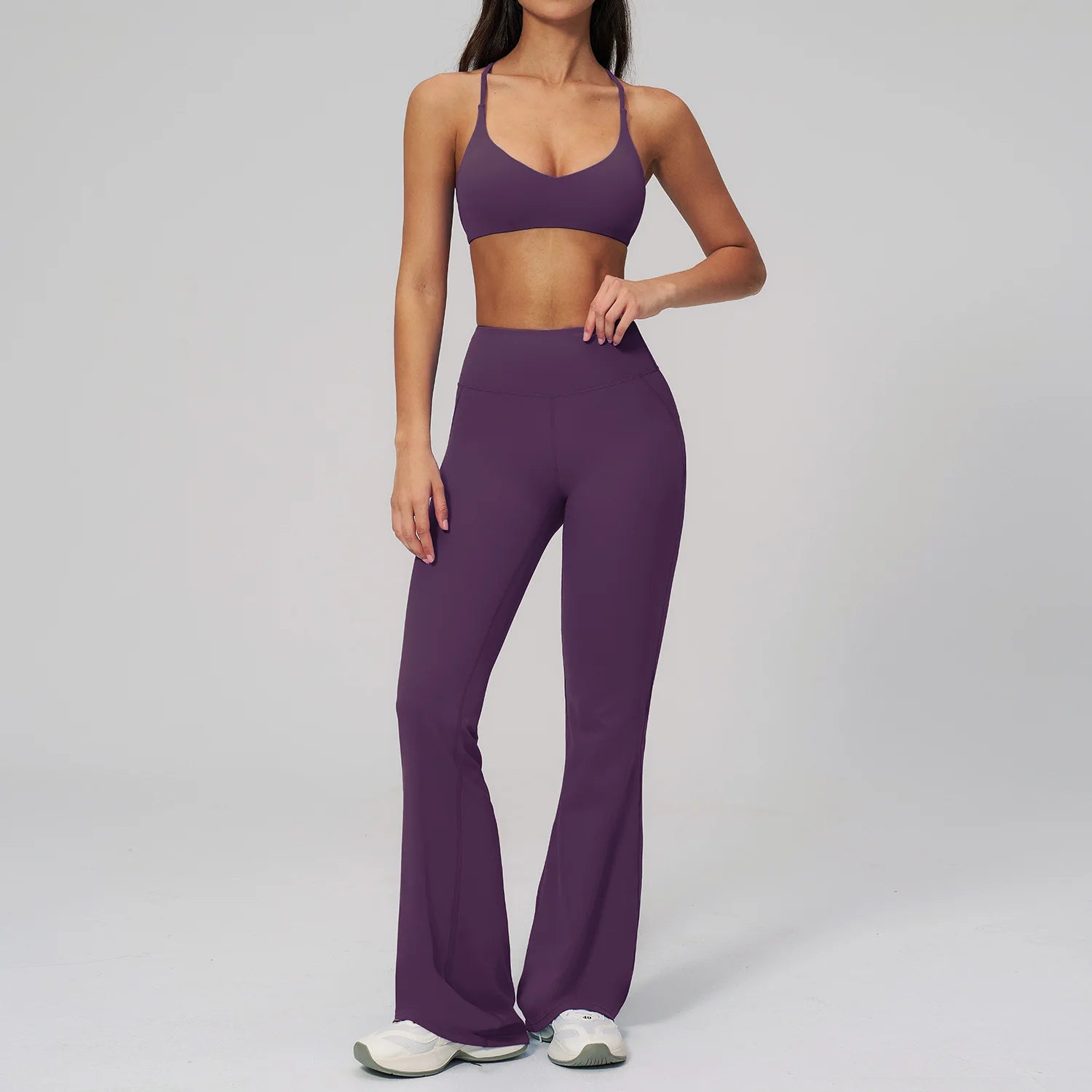 Women's Tracksuit Yoga Set 2 Pieces Athletic Wear Workout Sportswear Gym Clothing High Waist Bell-bottoms Fitness Sports Suits