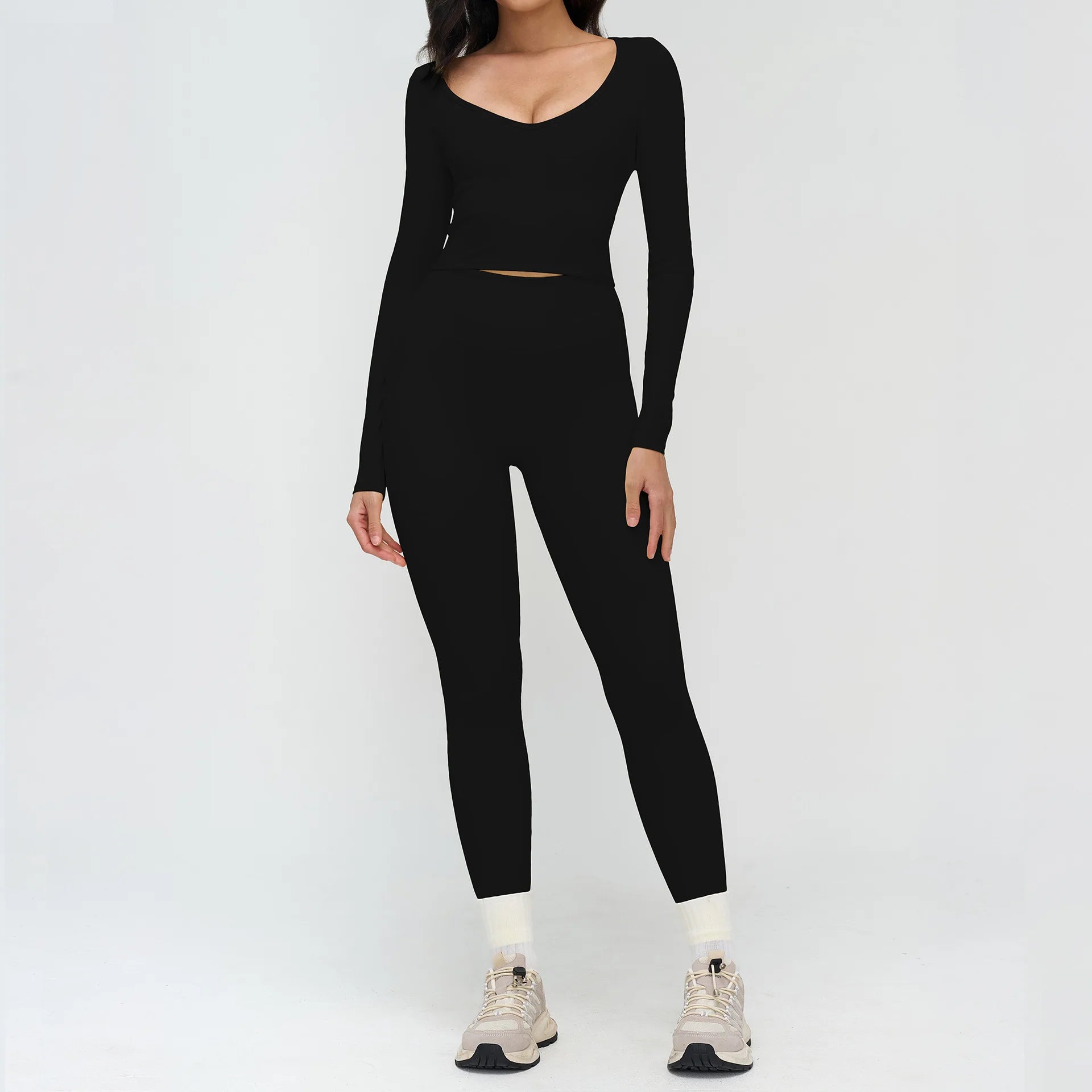 2PCS Yoga Suit Sports Outfits Gym Set Women Tracksuit Running Workout Clothes Long Sleeve Sports Bra Athletic Wear Yoga Clothing