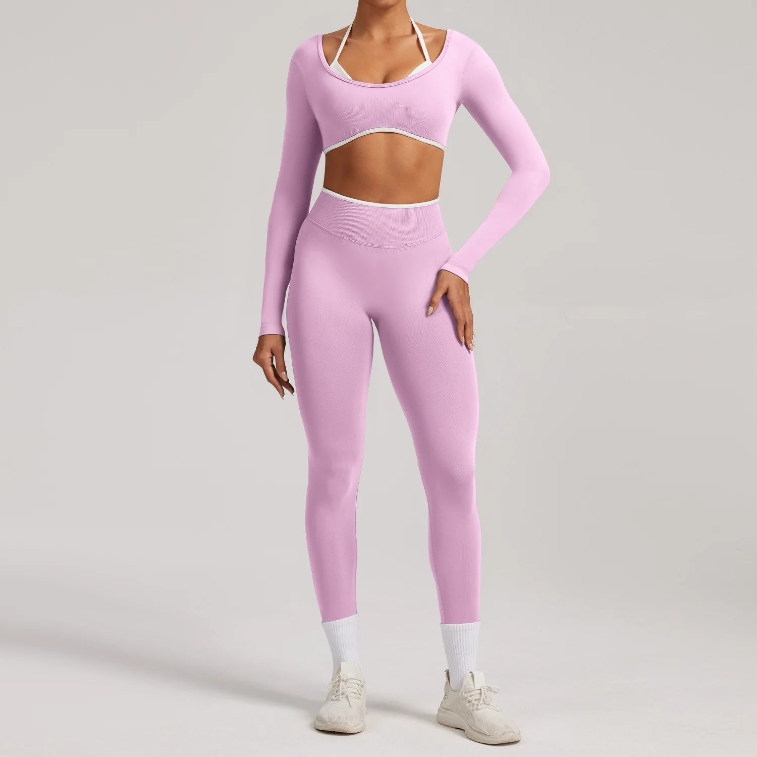 Seamless Yoga Set 2PCS Women Tracksuit Workout Outfits Sportswear Gym Clothes Fitness Leggings Sports Long Sleeves Athletic Wear