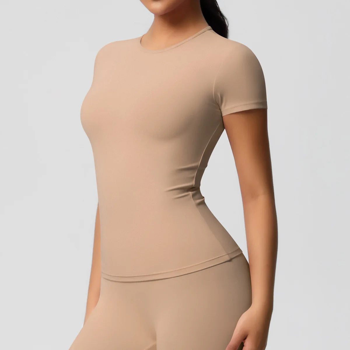 JUREN New Women Running Sports T Shirt Summer Short Sleeve Round Neck Breathable Stretchy Gym Yoga Slim Fitness Active Top Tee