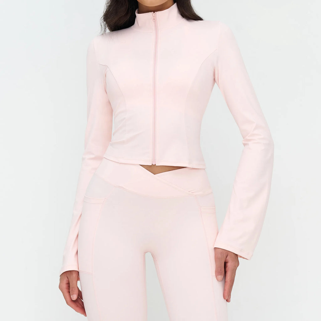 Sports Long Sleeved Women Slim Yoga Clothes Quick Dry Zipper Cardigan Stand Up Collar Jacket Outdoor Running Fitness Jacket Top