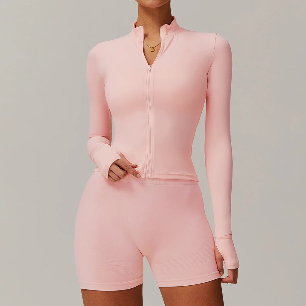 Zipper Yoga Shirts For Women Jacket Long Sleeve Fitness Running Gym Clothes Workout Dry Fit Breathable High Elastic Sports Top