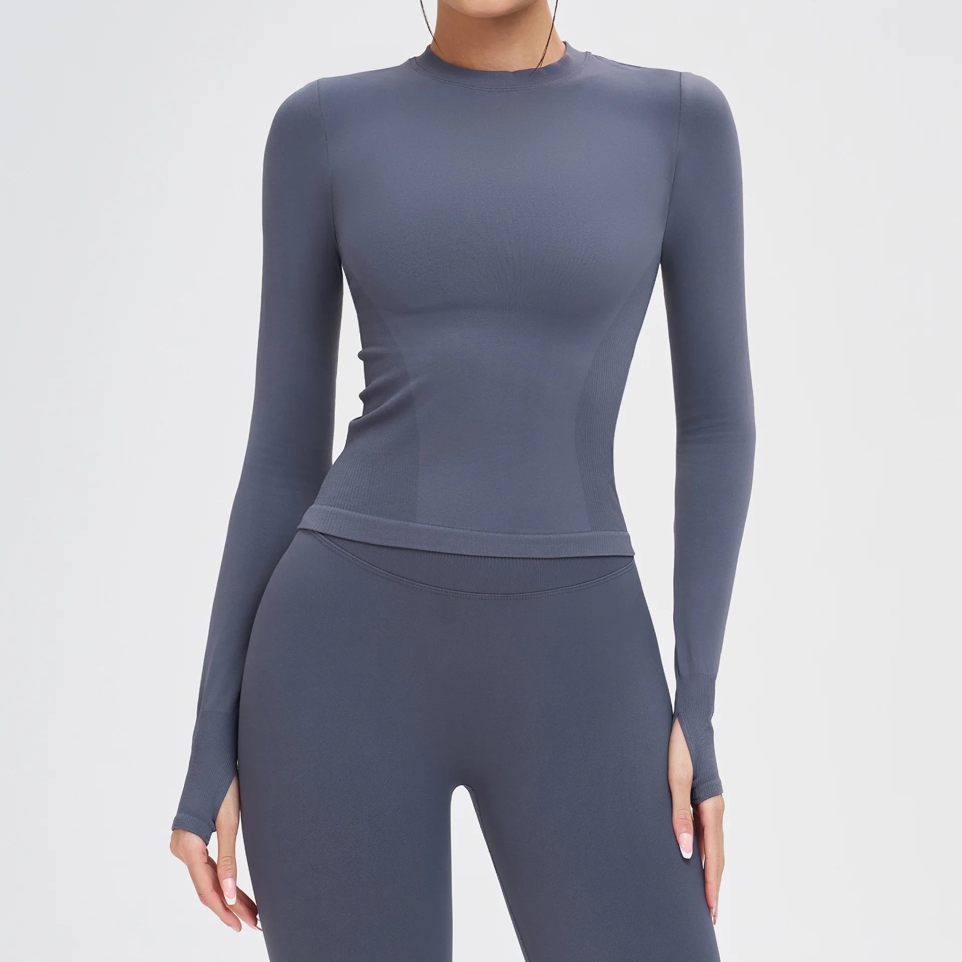 JUREN Seamless Yoga Shirts For Women Long Sleeve Fitness Running Gym Clothes Workout Dry Fit Breathable High Elastic Sports Top