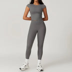 Yoga Set 2PCS Sports Suit Gym Leggings Women Clothes Fitness Tracksuit Workout Short Sleeve Female Yoga Short Skirt Sportswear