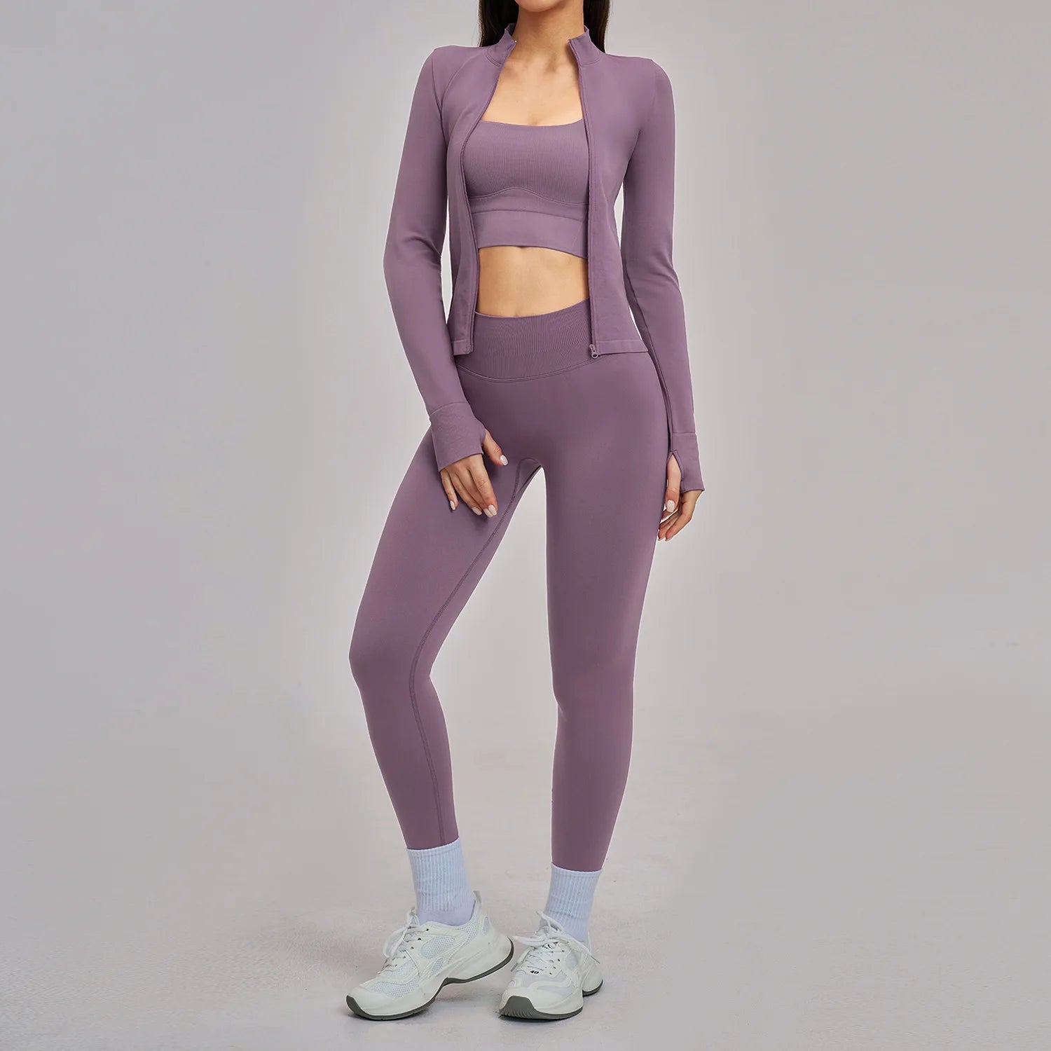 Seamless Yoga Set Women's Tracksuit Gym Long Sleeves Fitness Outfits Woman 3 Pieces Leggings Sports Bra Sportwear Woman Clothes