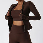 Women Zipper Jacket Yoga T-shirts Solid Sports Top Long Sleeve Crop Tops Running Shirts Sexy Quick Dry Fitness Gym Sport Wear