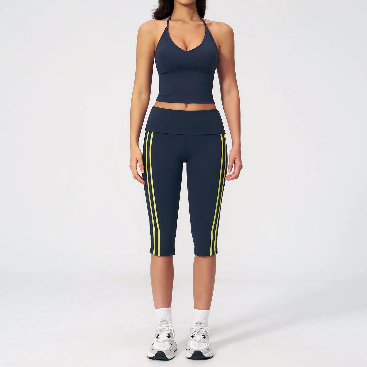 Yoga Suit 2PCS Women Sports Bra High Waist Capri Pants Shorts Athletic Wear Outfits Gym Set Fitness Workout Clothes Sportswear