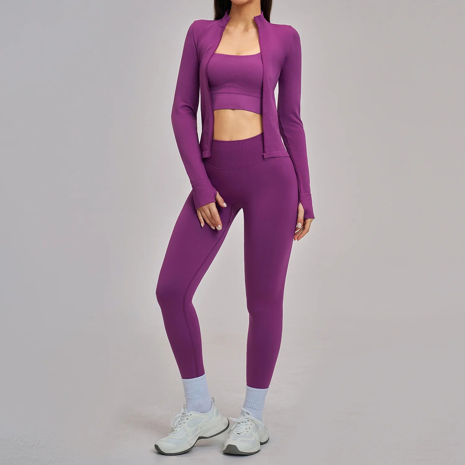 Seamless Yoga Set Women's Tracksuit Gym Long Sleeves Fitness Outfits Woman 3 Pieces Leggings Sports Bra Sportwear Woman Clothes