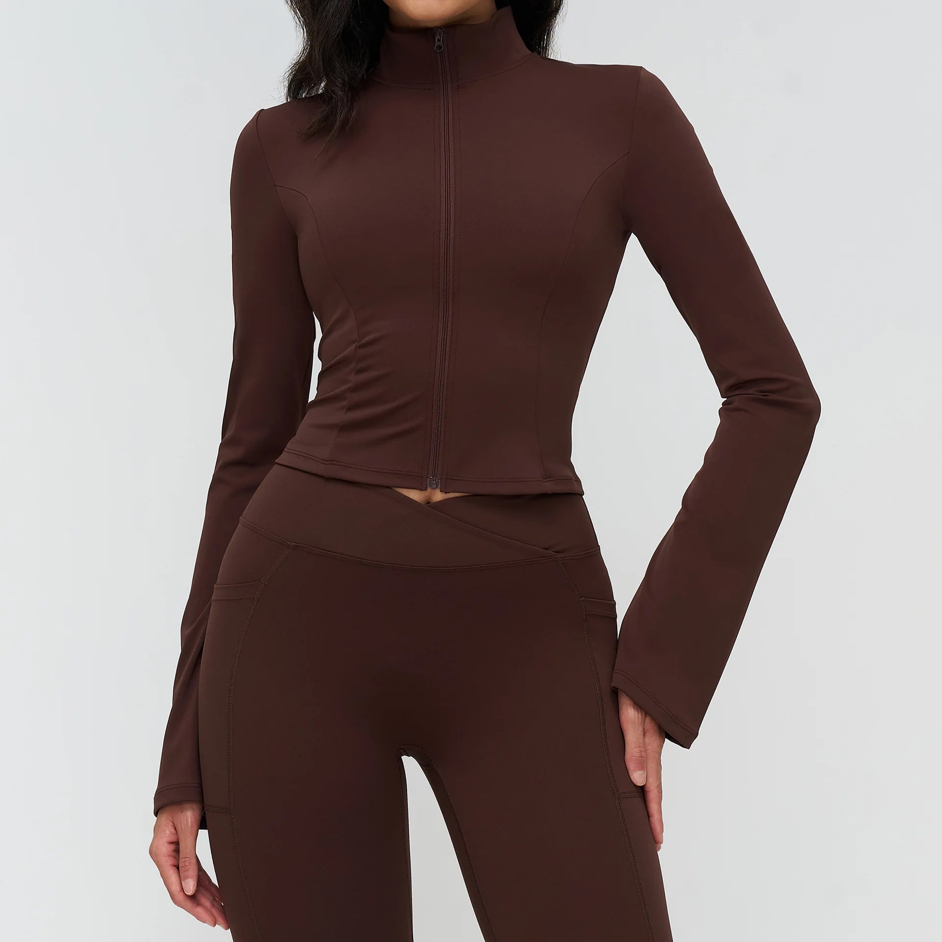 Sports Long Sleeved Women Slim Yoga Clothes Quick Dry Zipper Cardigan Stand Up Collar Jacket Outdoor Running Fitness Jacket Top