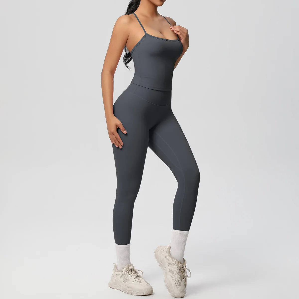 JUREN Yoga Outfits Women Tracksuit Fitness Suit Training Sleeveless Sport Gym Set Workout Overalls Sports Underwear Sportswear