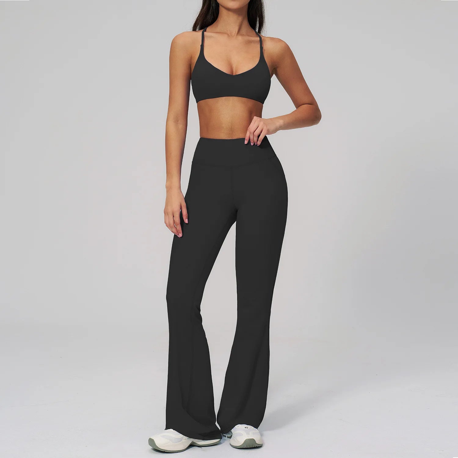 Women's Tracksuit Yoga Set 2 Pieces Athletic Wear Workout Sportswear Gym Clothing High Waist Bell-bottoms Fitness Sports Suits