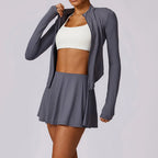 Summer Yoga Set 2 Pieces Outdoor UV Protection Sports Long sleeved Sunscreen Coat Quick drying Ice Silk Cool Running Short Skirt
