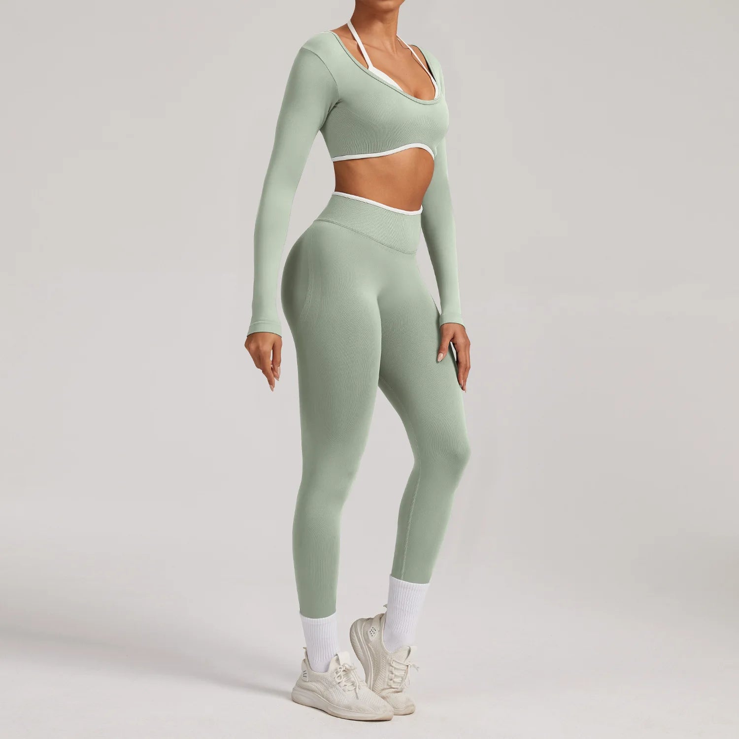 Seamless Yoga Set 2PCS Women Tracksuit Workout Outfits Sportswear Gym Clothes Fitness Leggings Sports Long Sleeves Athletic Wear