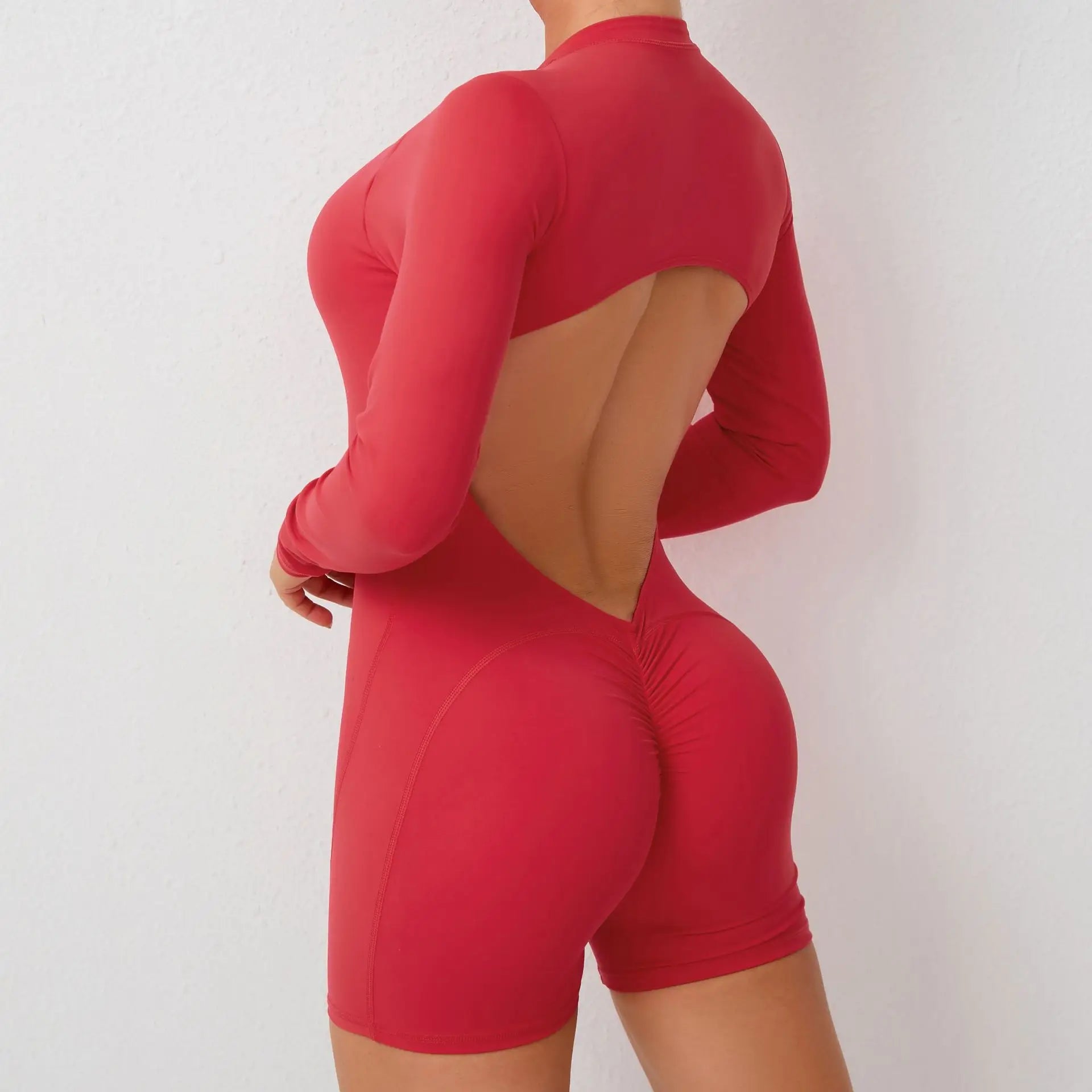 JUREN Sexy Back V Jumpsuit Women Tracksuit Yoga Set Sports Zipper Rompers Gym Long Sleeve Fitness Suit Gym Workout Bodysuit