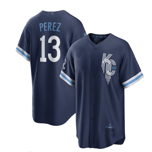 Kansas City Royals #13 Salvador Perez 2022 City Connect Replica Player Jersey - Navy Baseball Jerseys