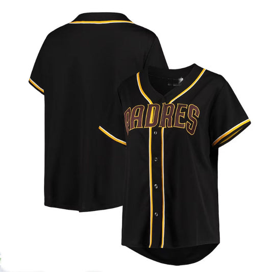 San Diego Padres Plus Size Pop Fashion Button-Up Jersey - Black Brown Baseball Jerseys