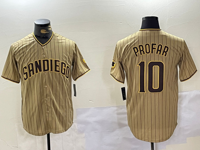 San Diego Padres #10 Jurickson Profar Khaki Team Logo Cool Base Stitched Baseball Jersey