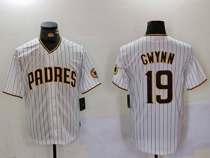 San Diego Padres #19 Tony Gwynn White Team Logo Stitched Cool Base Baseball Jersey