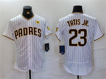 San Diego Padres #23 Fernando Tatis Jr. White With PS Patch Flex Base Stitched Baseball Jersey