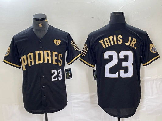 San Diego Padres #23 Fernando Tatis Jr Black Gold With Patch Cool Base Stitched Baseball Jersey