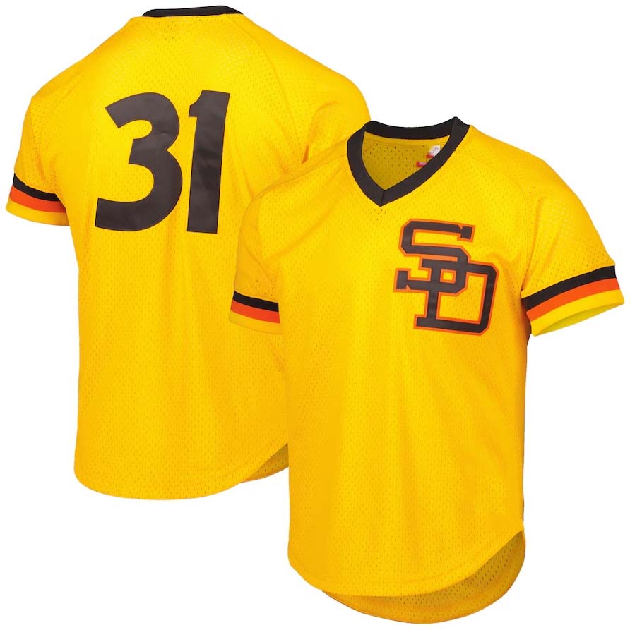 San Diego Padres #31 Dave Winfield Mitchell & Ness Cooperstown Collection Mesh Batting Practice Jersey - Gold Stitched Baseball Jersey