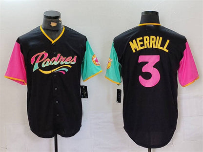 San Diego Padres #3 Jackson Merrill Black City Connect Cool Base Stitched Baseball Jersey