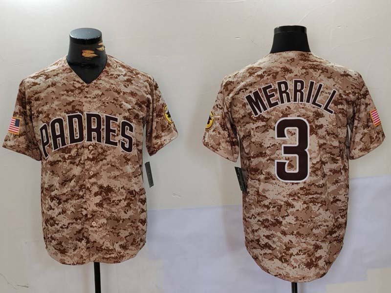 San Diego Padres #3 Jackson Merrill Camo Cool Base Stitched Baseball Jersey