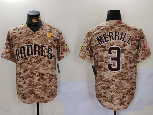 San Diego Padres #3 Jackson Merrill Camo With PS Patch Cool Base Stitched Baseball Jersey