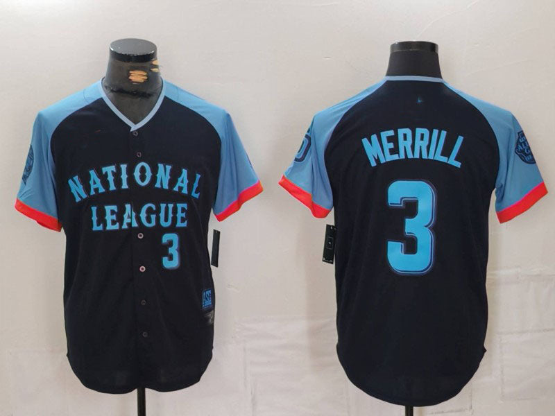 San Diego Padres #3 Jackson Merrill Number Navy 2024 All Star Limited Stitched Baseball Jersey