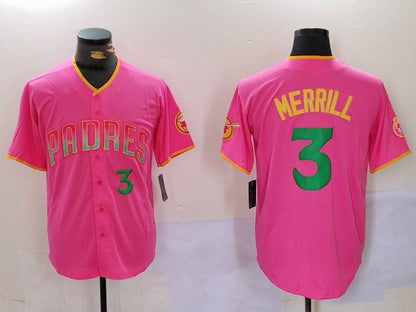 San Diego Padres #3 Jackson Merrill Pink Player Number Fashion Baseball Jersey