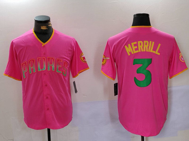 San Diego Padres #3 Jackson Merrill Pink Player Number Fashion Baseball Jersey