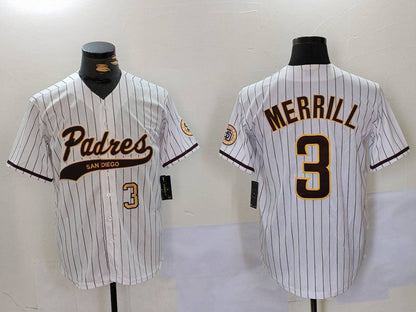 San Diego Padres #3 Jackson Merrill White 2023 Cool Base Stitched Baseball Jersey