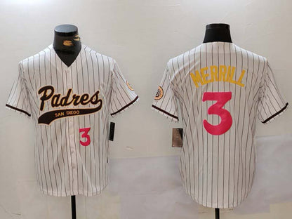 San Diego Padres #3 Jackson Merrill white Cool Base Stitched Baseball Jersey