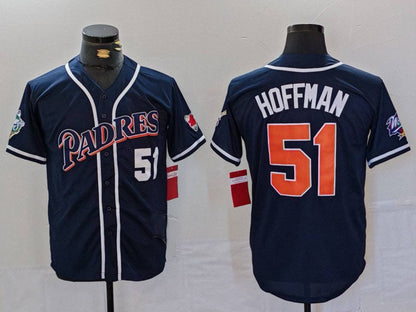 San Diego Padres #51 Trevor Hoffman Navy Player Number Cooperstown Cool Base Baseball Jerseys