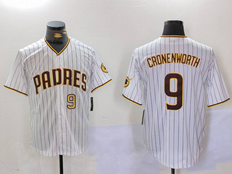 San Diego Padres #9 Jake Cronenworth White Team Logo Stitched Cool Base Baseball Jersey