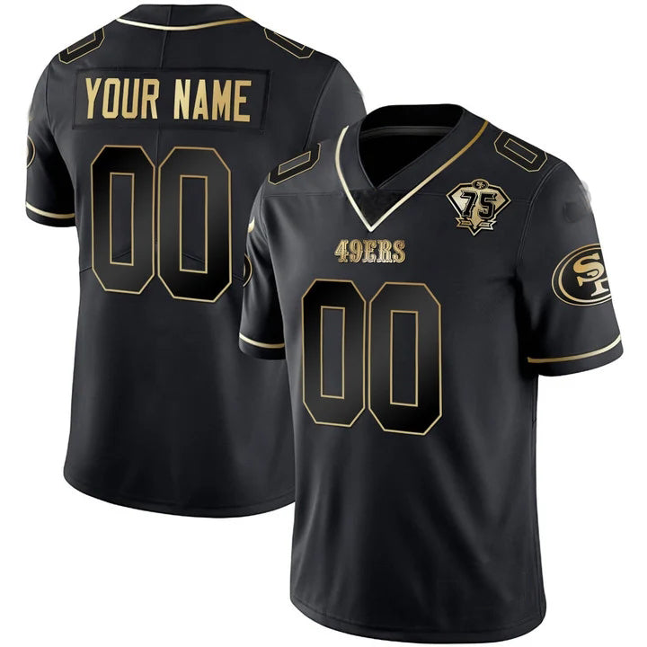 Custom San Francisco 49ers Black Golden Edition Vapor Untouchable Limited 75th Anniversary Jerseys