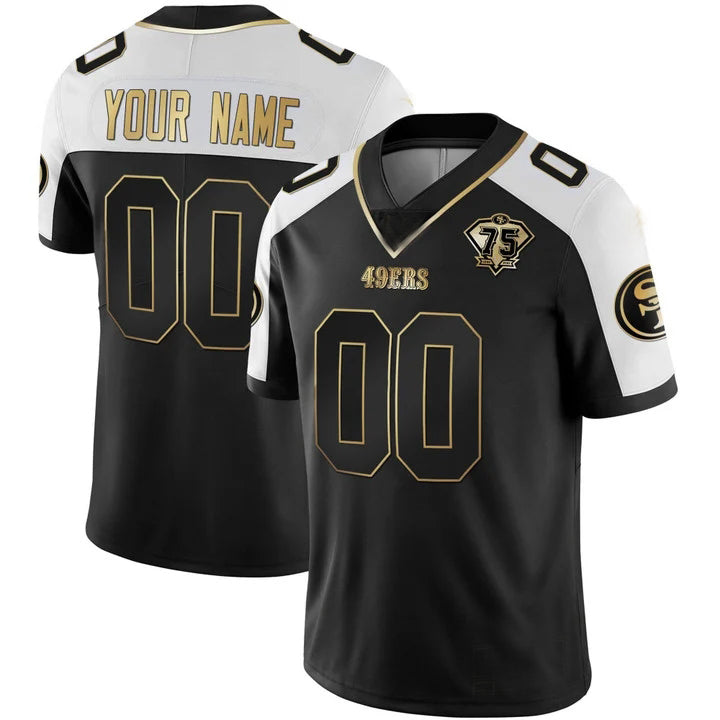 Custom San Francisco 49ers Black White Golden Edition Vapor Untouchable Limited 75th Anniversary Jerseys